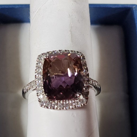 Premium Ametrine & Natural White Zircon Halo ring in Platinum over 925SS 6.15cts - Picture 4 of 6